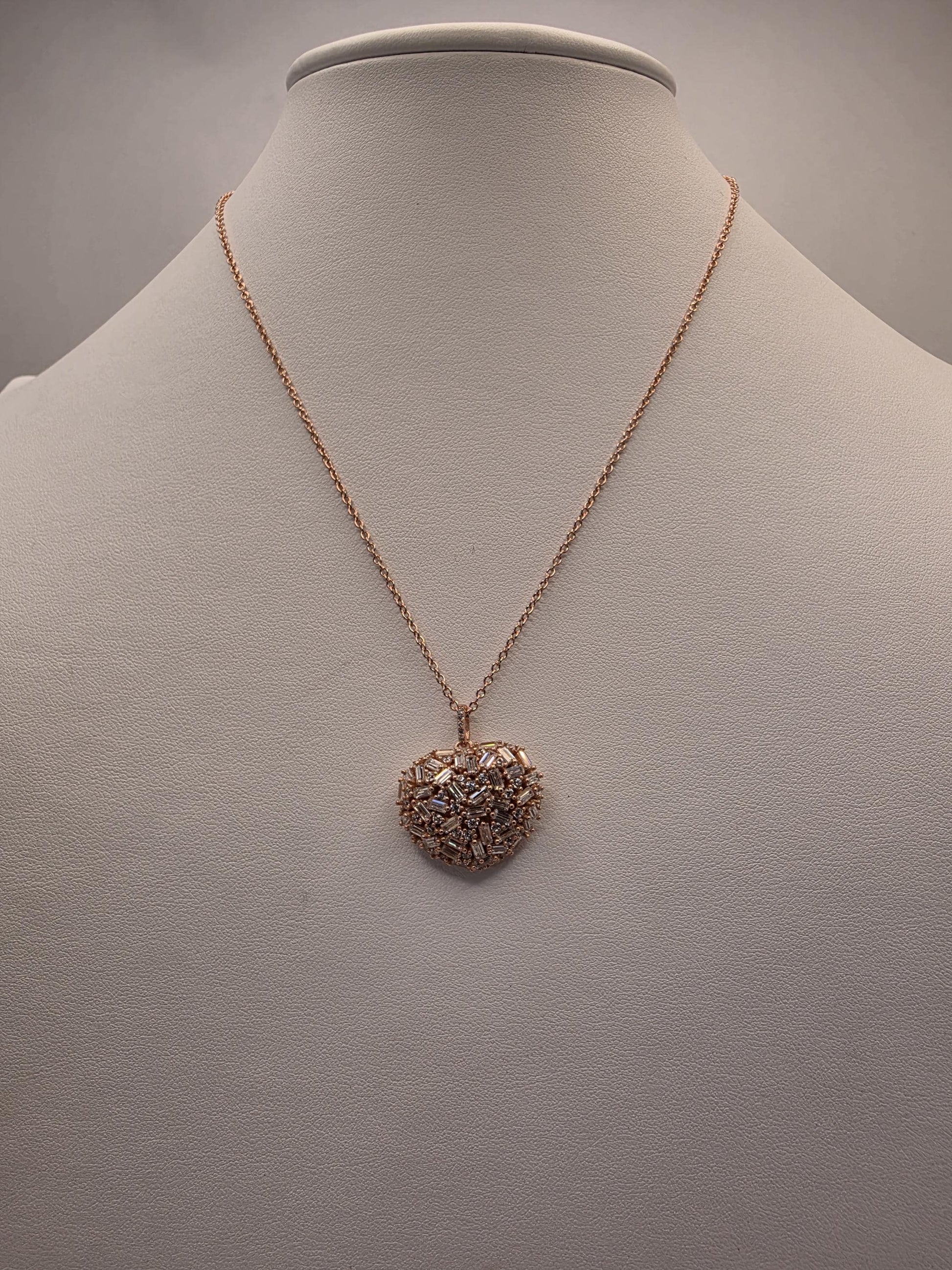 Rose Gold Plated Baguette CZ Pendant Necklace | 925 Silver | Cluster Disc | 16.5 Inch | Womens Sparkle Pendant Gift