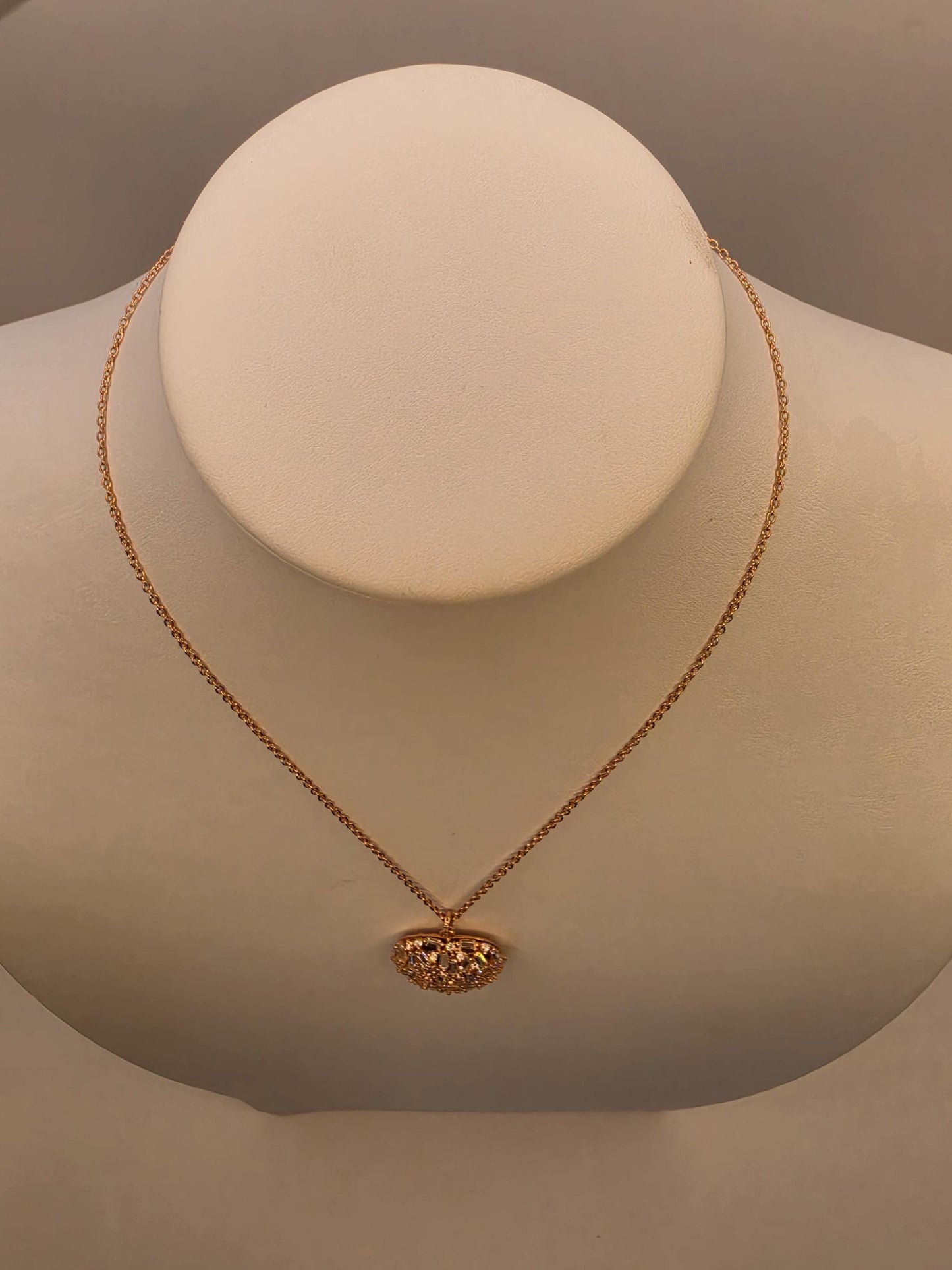 Rose Gold Plated Baguette CZ Pendant Necklace | 925 Silver | Cluster Disc | 16.5 Inch | Womens Sparkle Pendant Gift