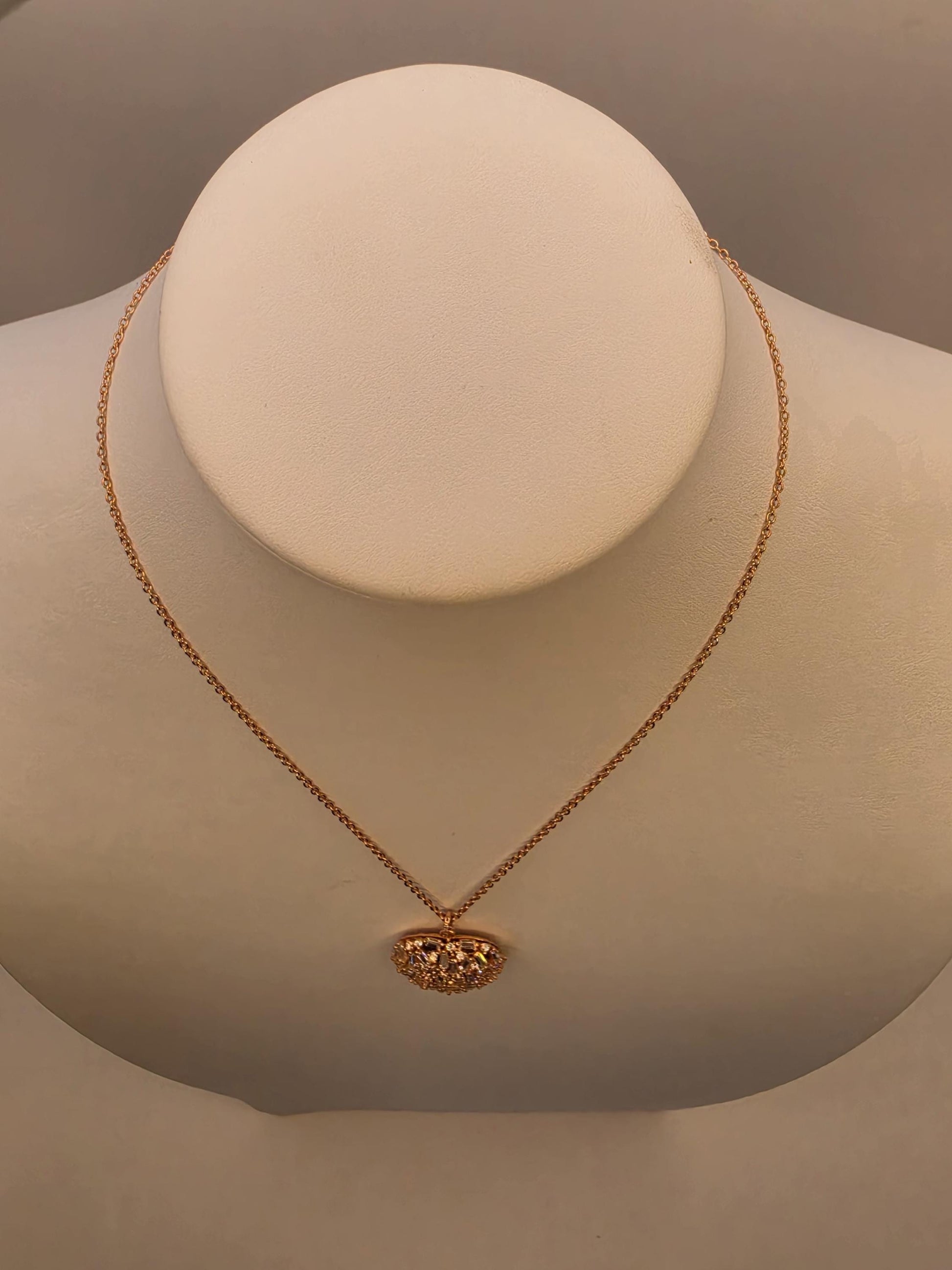 Rose Gold Plated Baguette CZ Pendant Necklace | 925 Silver | Cluster Disc | 16.5 Inch | Womens Sparkle Pendant Gift