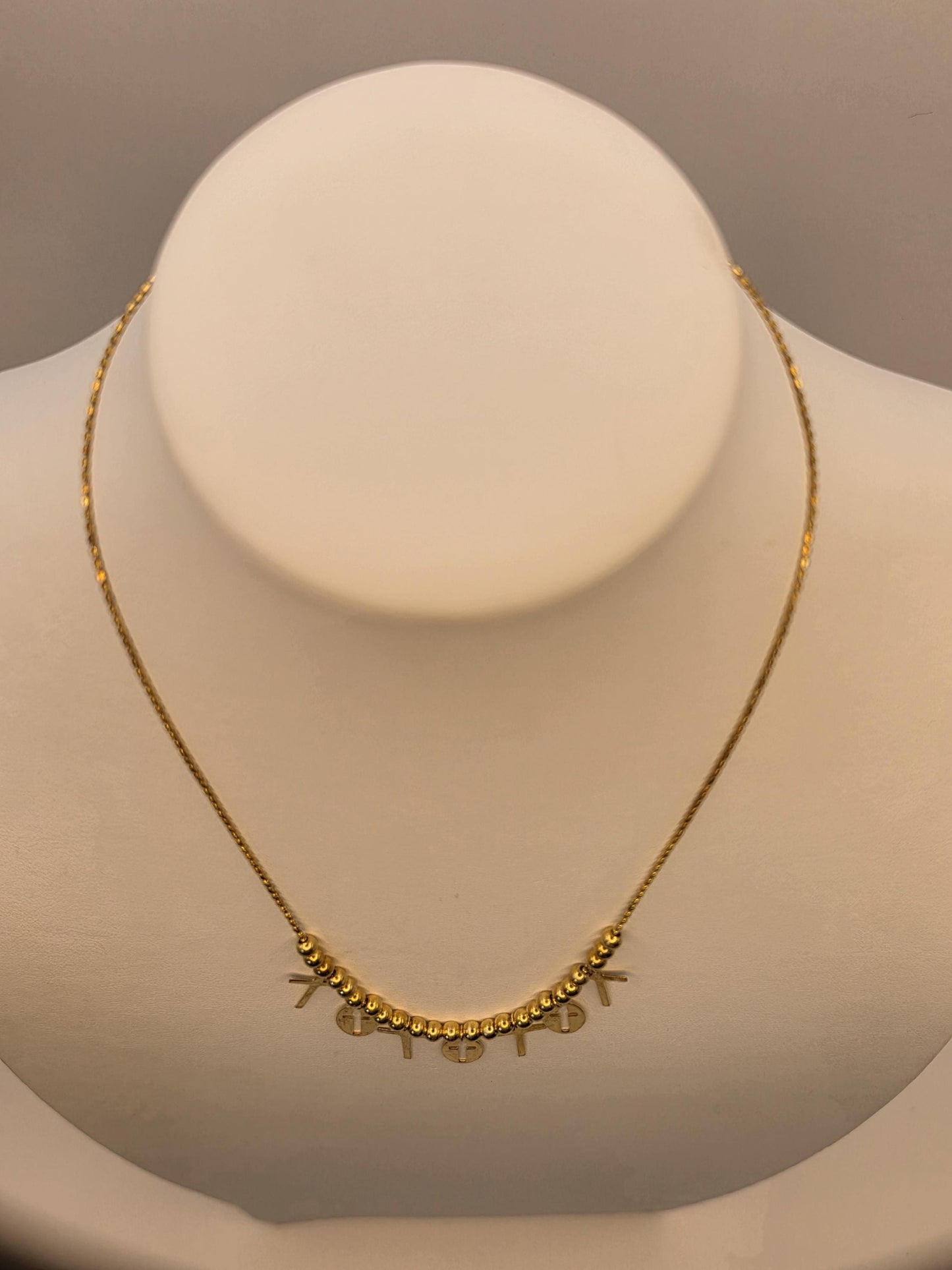 Gold Plated Cross Charm Necklace | 925 Silver | Beaded Station | 18 Inch | Multi Cross Charms | Womens Faith Jewelry
