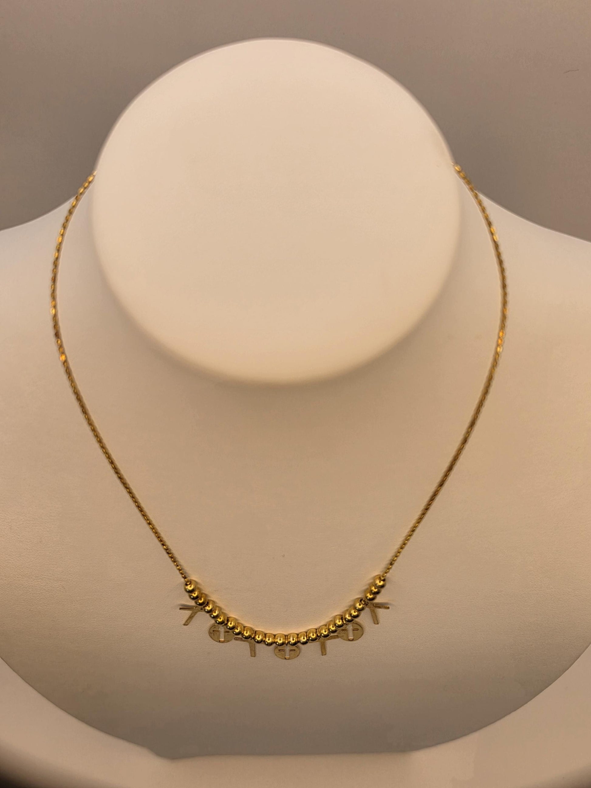 Gold Plated Cross Charm Necklace | 925 Silver | Beaded Station | 18 Inch | Multi Cross Charms | Womens Faith Jewelry