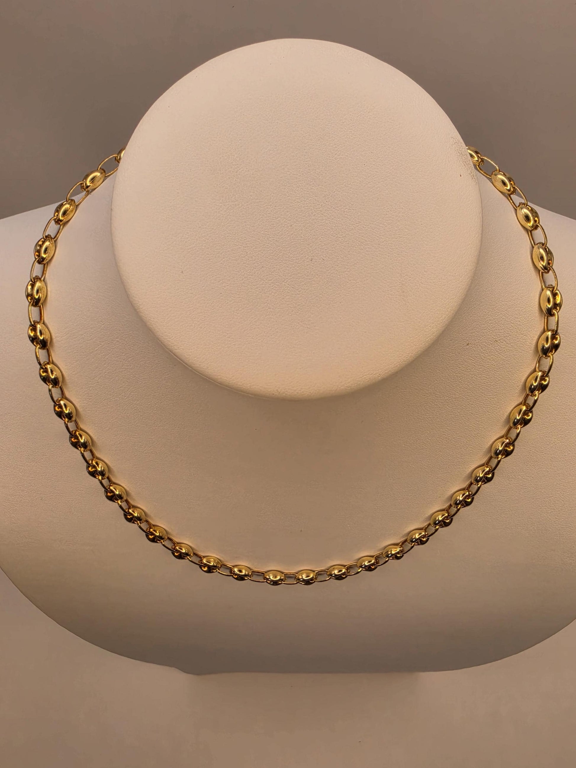 Gold Plated Mariner Chain Necklace | 925 Silver | 18 Inch | 6mm | Puffed Anchor Link | Mens Womens Unisex Gold Chain