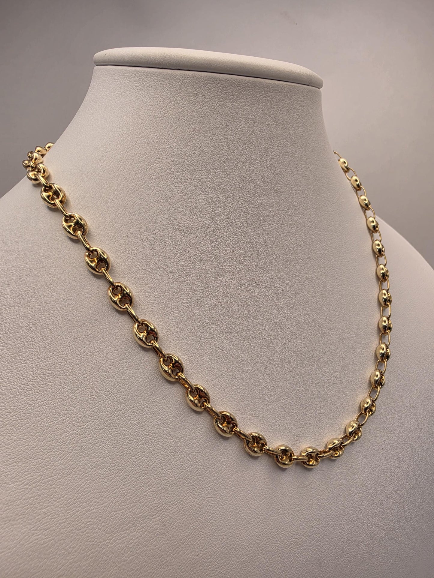 Gold Plated Mariner Chain Necklace | 925 Silver | 18 Inch | 6mm | Puffed Anchor Link | Mens Womens Unisex Gold Chain