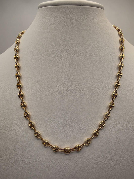 Gold Plated Mariner Chain Necklace | 925 Silver | 20 Inch | 6mm | Puffed Anchor Link | Mens Womens Unisex Gold Chain