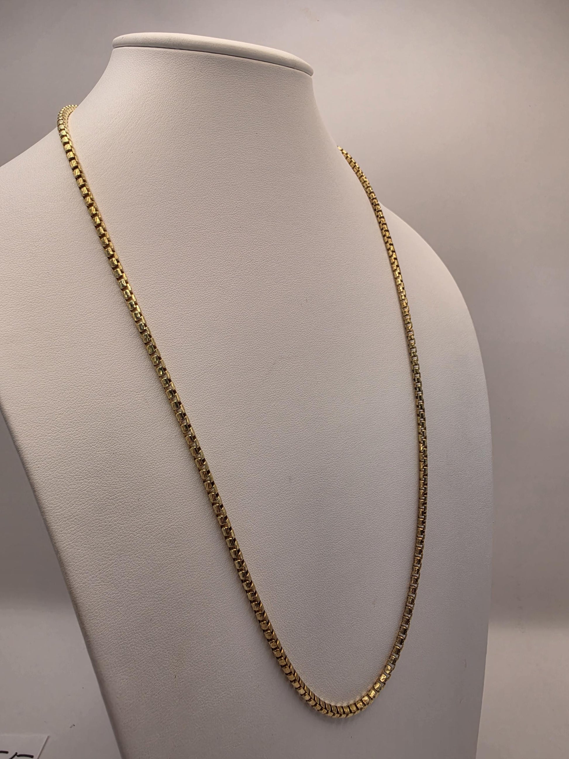 Gold Plated Box Chain Necklace | 925 Silver | 26 Inch | 3.67mm | Rounded Box Link | Mens Womens Unisex Long Gold Chain