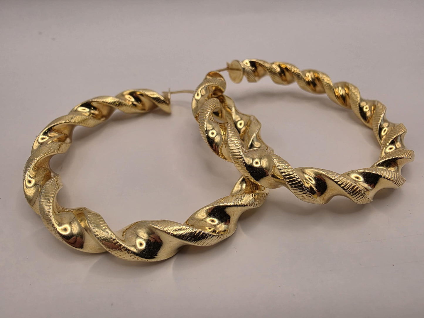 Gold Plated Twisted Hoop Earrings | 925 Silver | 2 Inch | Chunky Twisted Rope Hoops | Womens Statement Gold Hoops
