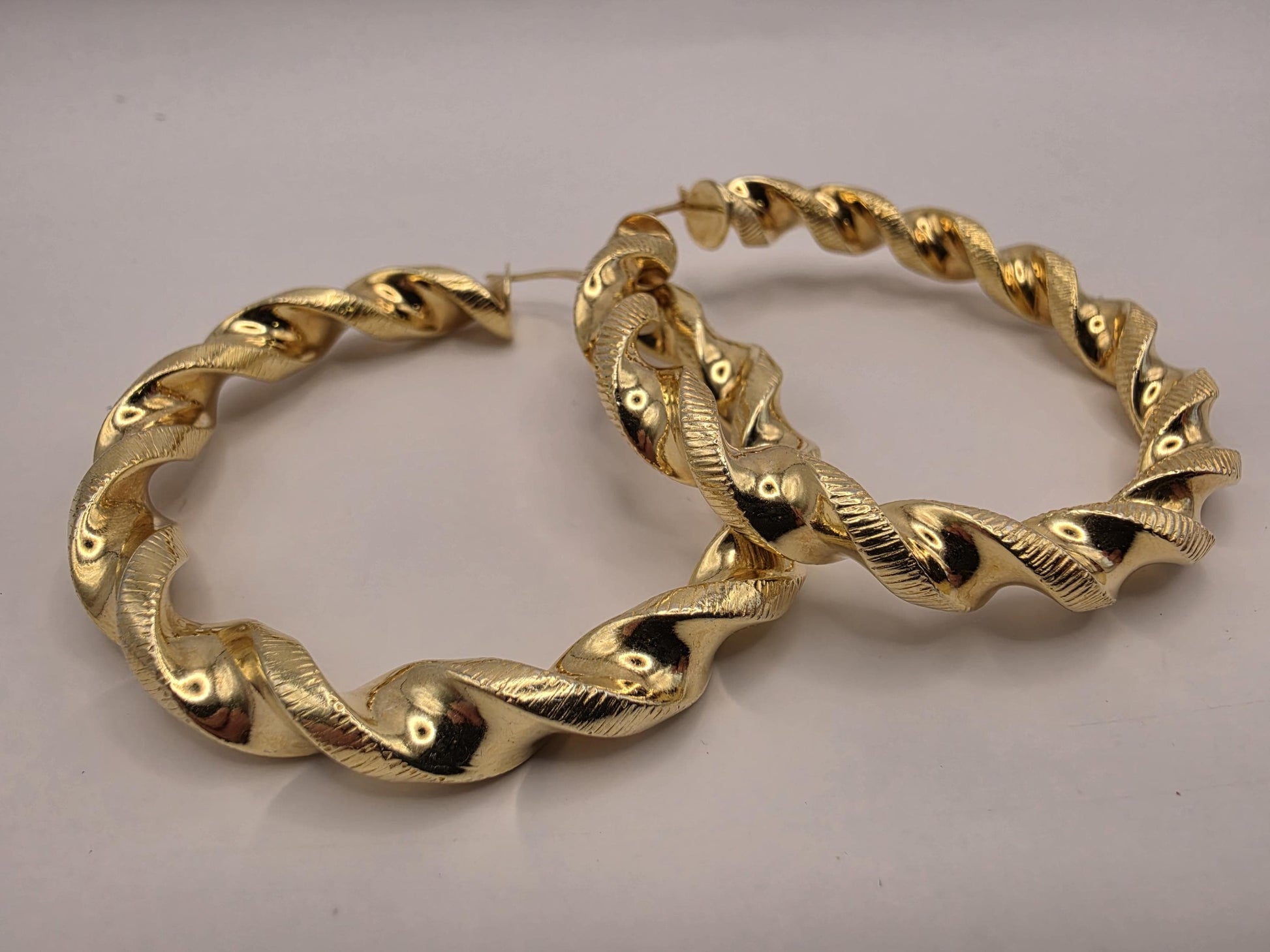 Gold Plated Twisted Hoop Earrings | 925 Silver | 2 Inch | Chunky Twisted Rope Hoops | Womens Statement Gold Hoops