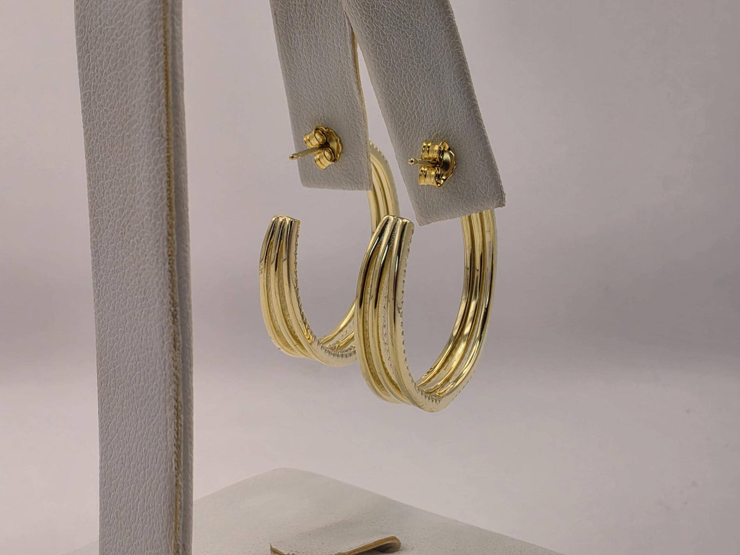 Gold Plated Hoop Earrings | 925 Silver | 1.275 Inch | Multi Row CZ Trim | Womens Sparkle Statement Gold Hoops