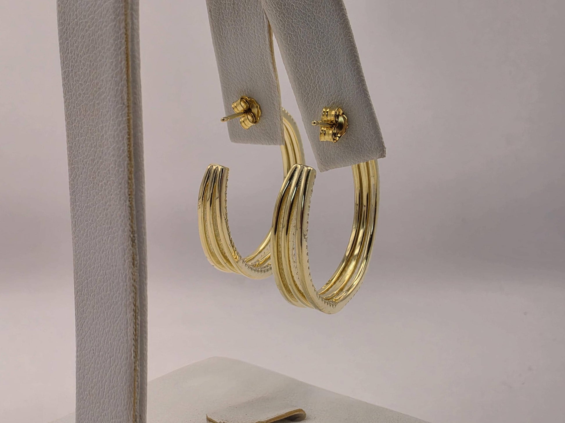Gold Plated Hoop Earrings | 925 Silver | 1.275 Inch | Multi Row CZ Trim | Womens Sparkle Statement Gold Hoops
