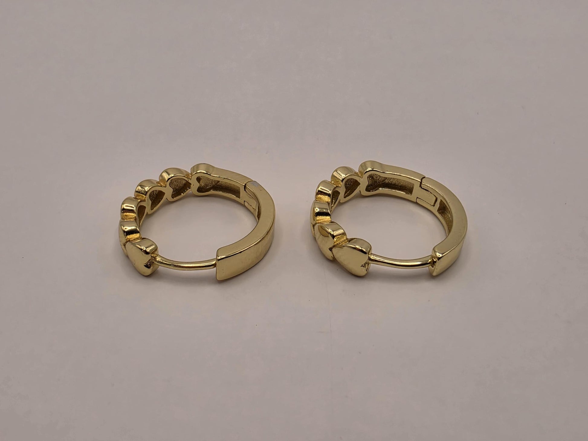 Gold Plated Heart Huggie Hoop Earrings | 925 Silver | .75 Inch | Heart Link Hoops | Womens Dainty Gold Huggies