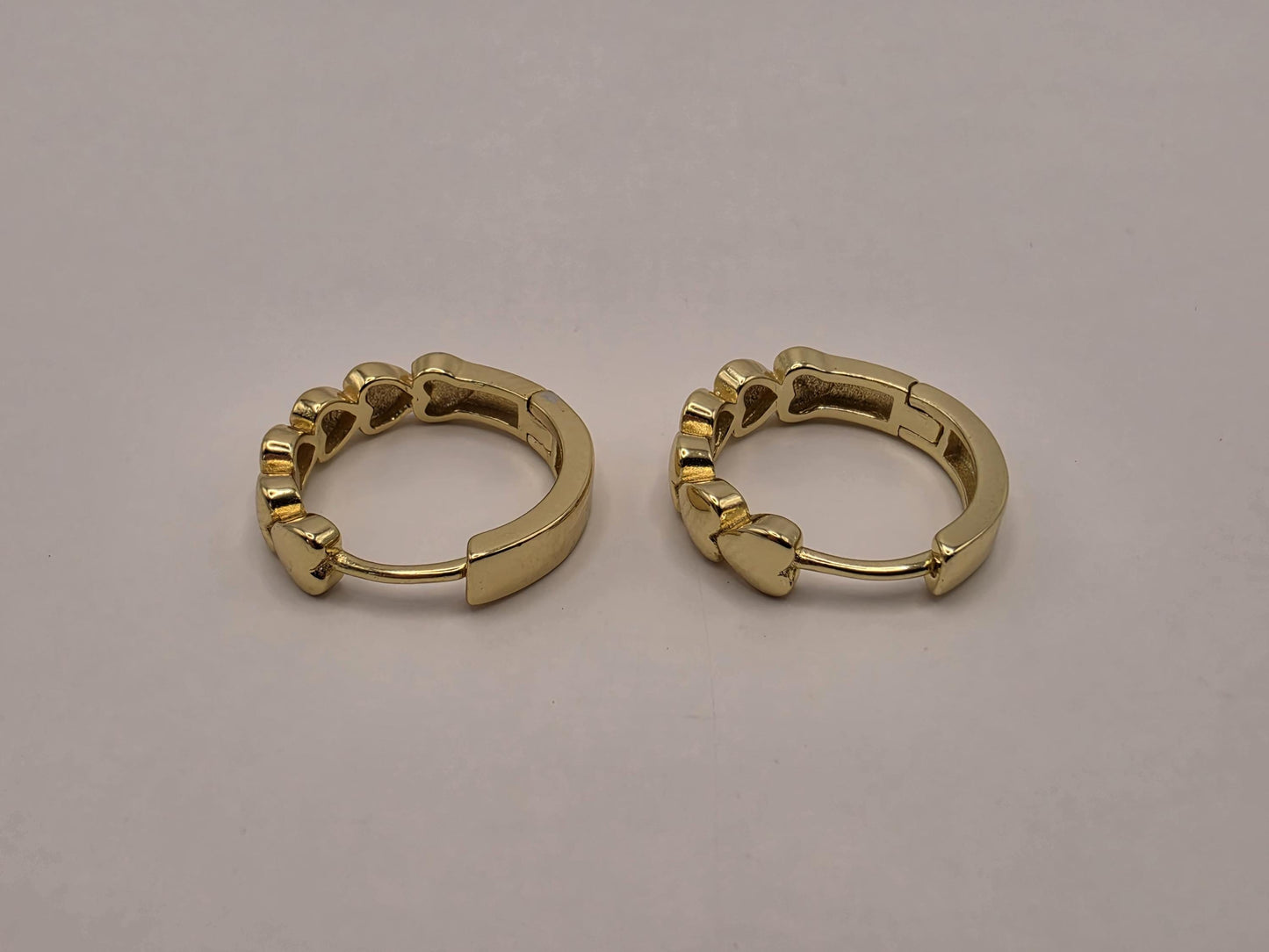 Gold Plated Heart Huggie Hoop Earrings | 925 Silver | .75 Inch | Heart Link Hoops | Womens Dainty Gold Huggies