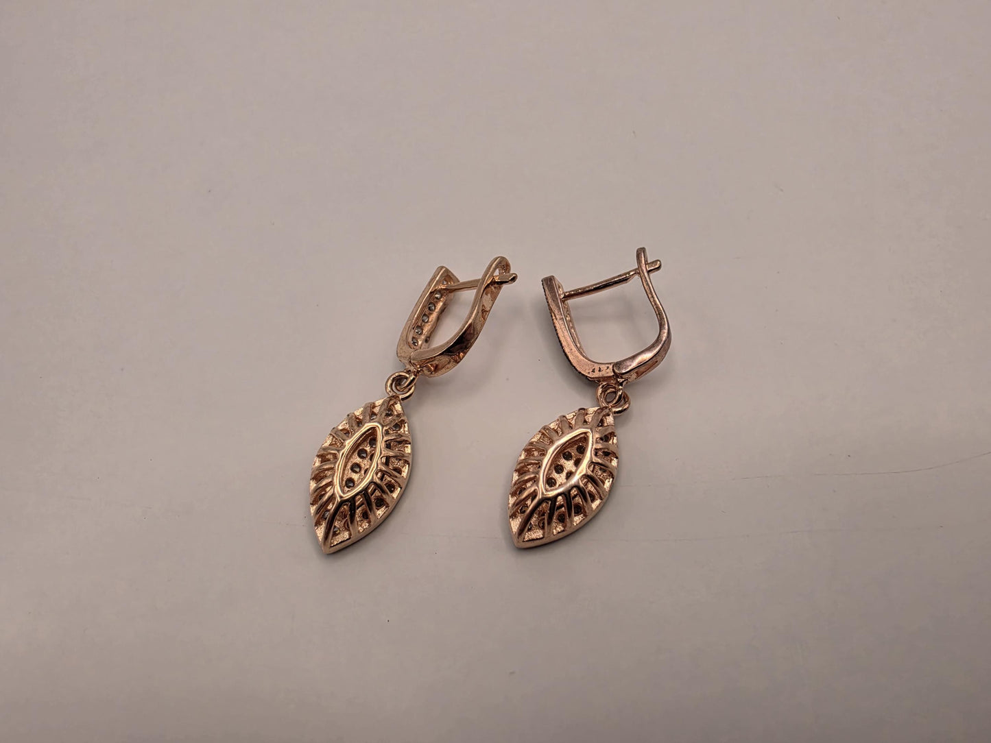 Rose Gold Plated CZ Drop Earrings | 925 Silver | Marquise Dangle | Vintage Antique Style | Womens Sparkle Drop Earrings