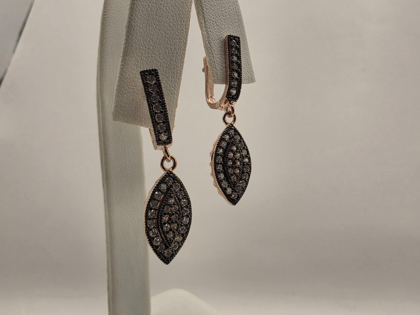 Rose Gold Plated CZ Drop Earrings | 925 Silver | Marquise Dangle | Vintage Antique Style | Womens Sparkle Drop Earrings