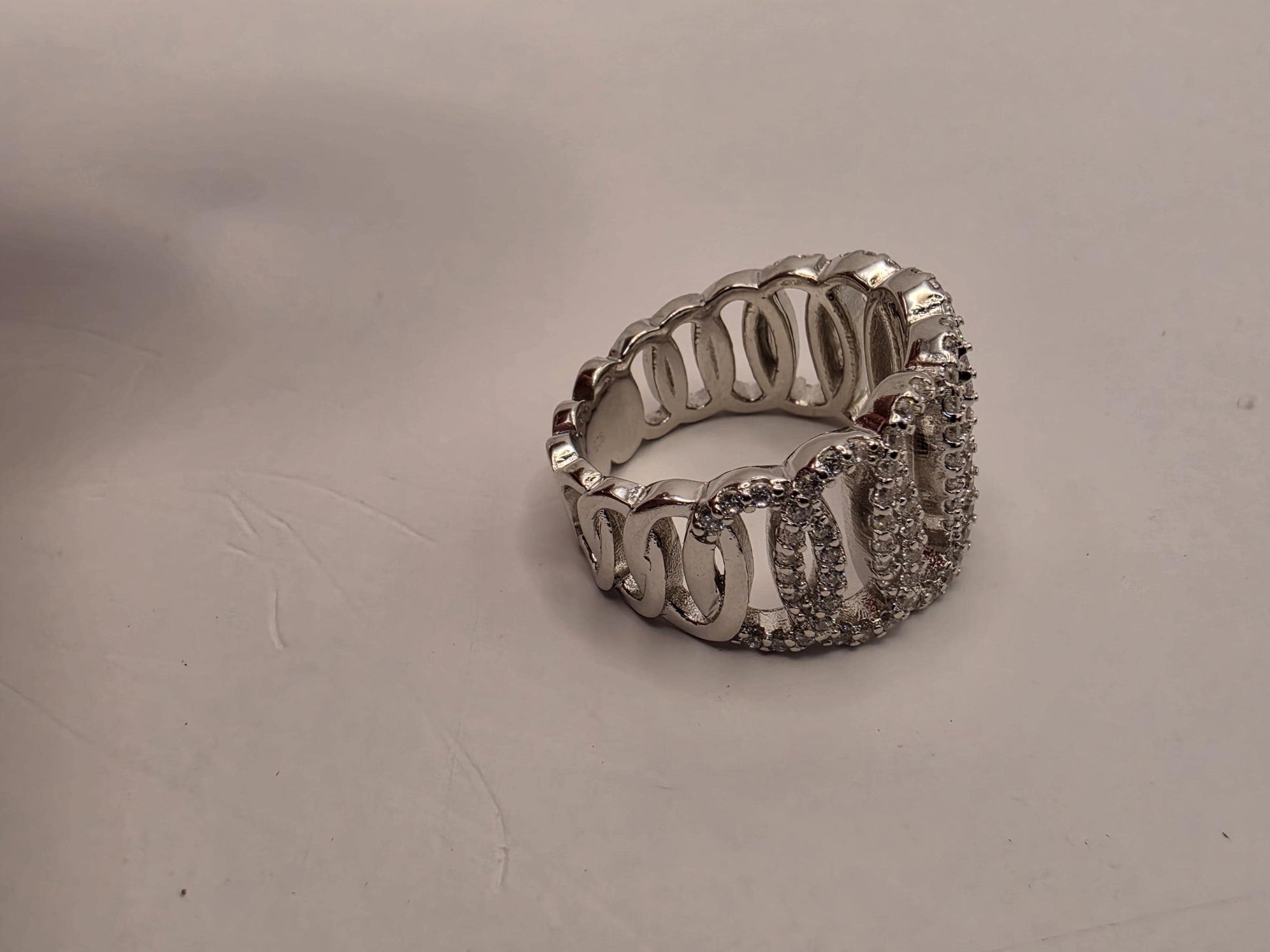 Sterling Silver Pave CZ Ring | 925 Silver | Chain Link Band | Size 6 | Cubic Zirconia | Womens Statement Link Ring