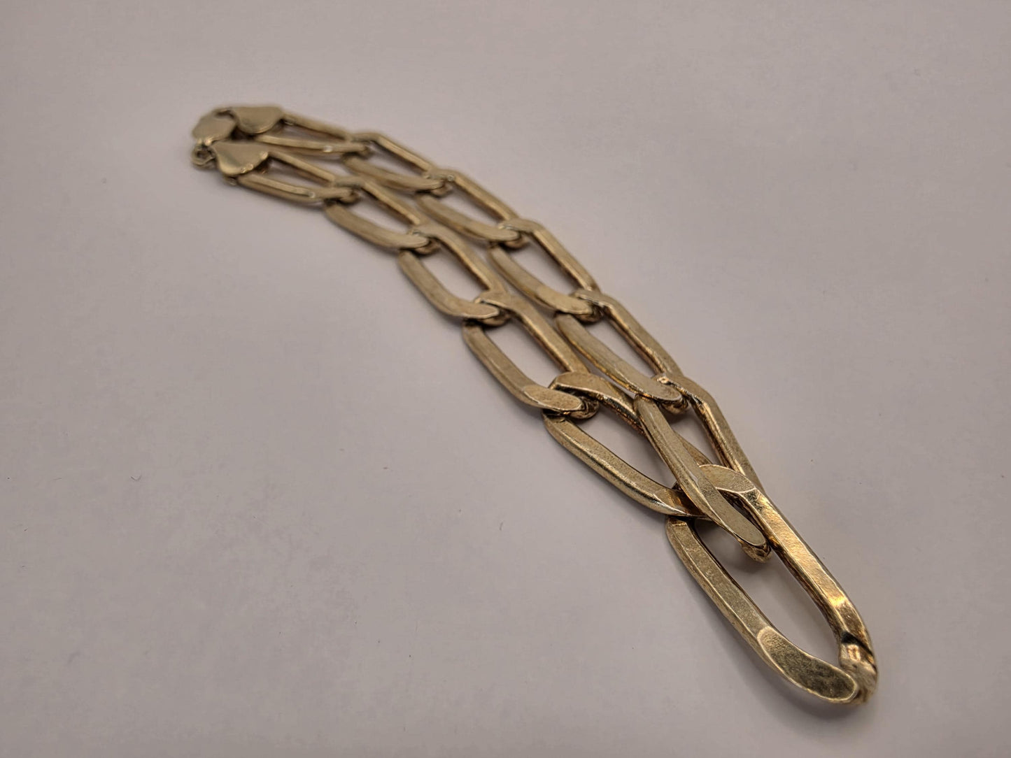 Gold Plated Link Bracelet | 925 Silver | 8 Inch | 7.62mm | Elongated Flat Link | Mens Womens Unisex Gold Bracelet