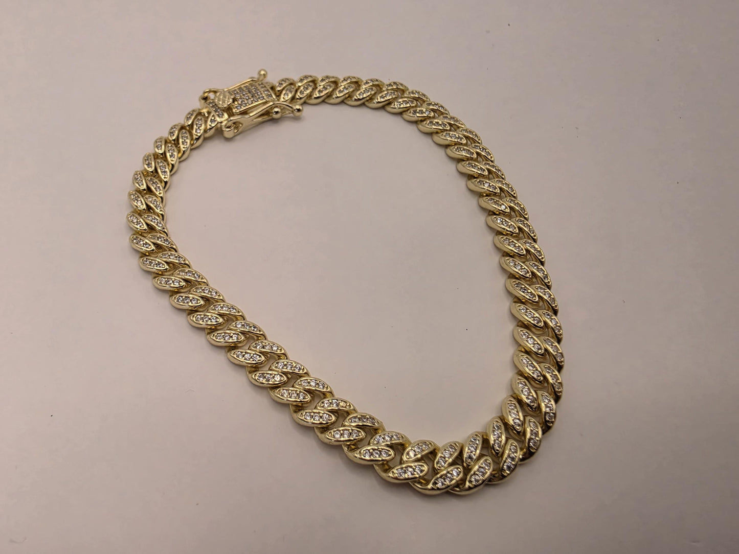 Gold Plated CZ Cuban Link Bracelet | 925 Silver | 8.5 Inch | 6mm | Iced Pave Curb Link | Mens Womens Unisex Bracelet