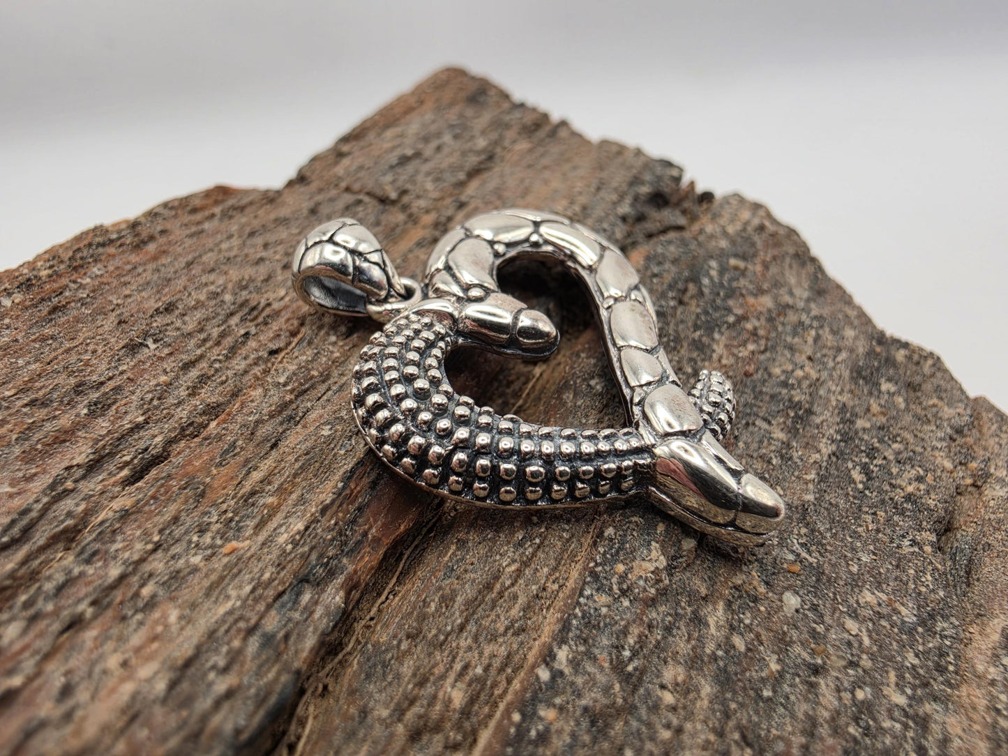 Sterling Silver Snake Heart Pendant | 925 Silver | Oxidized Serpent | 1 Inch | Mens Womens Edgy Heart Jewelry Pendant