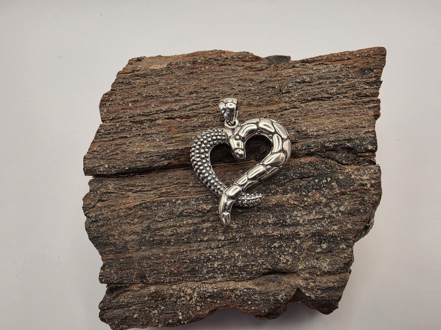 Sterling Silver Snake Heart Pendant | 925 Silver | Oxidized Serpent | 1 Inch | Mens Womens Edgy Heart Jewelry Pendant