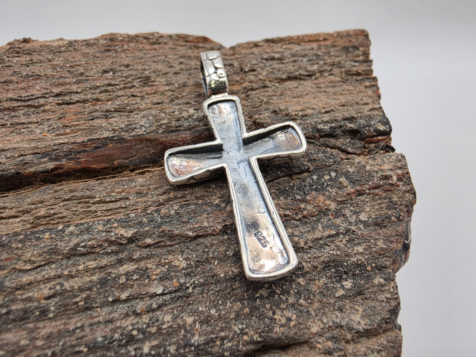 Sterling Silver Cross Pendant with Pebbled Cobblestone Texture 925 Christian Necklace Religious Faith Charm Jewelry Gift