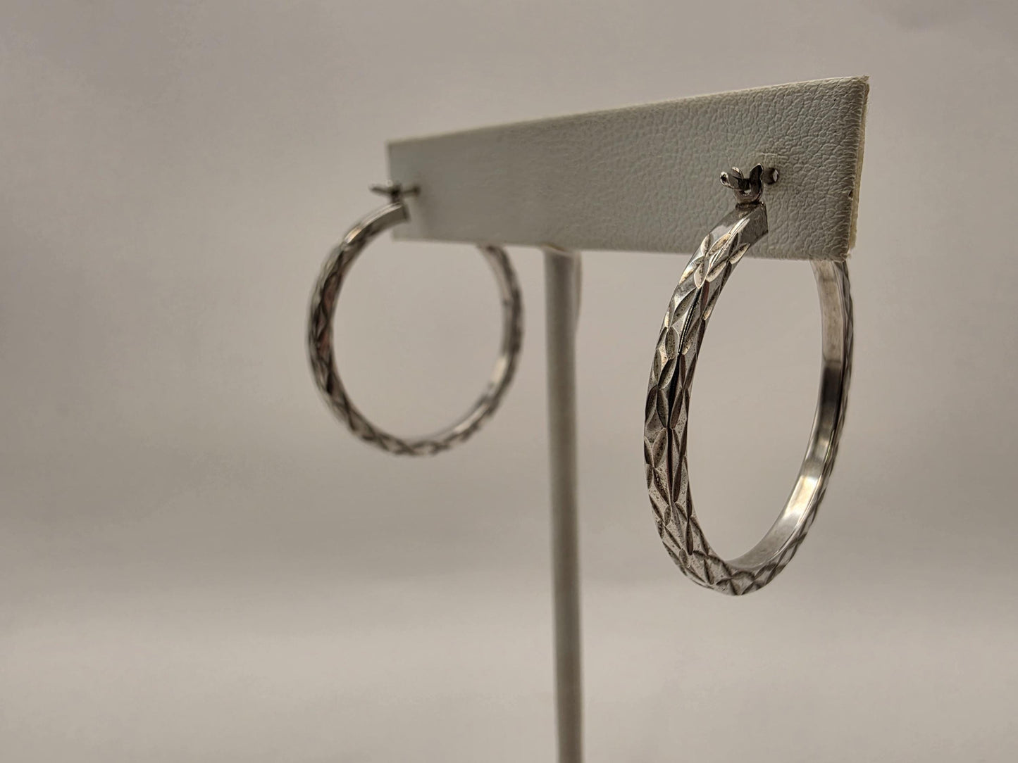 Sterling Silver Diamond Cut Hoop Earrings 1.25" 925 Patterned Textured Everyday Classic Jewelry Gift for Her Womens