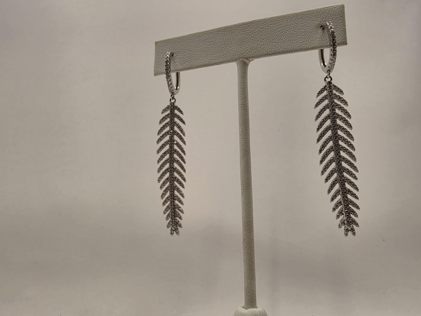 Sterling Silver CZ Feather Drop Huggie Hoop Earrings 925 Pave Leaf Dangle Statement Bohemian Jewelry Gift for Her