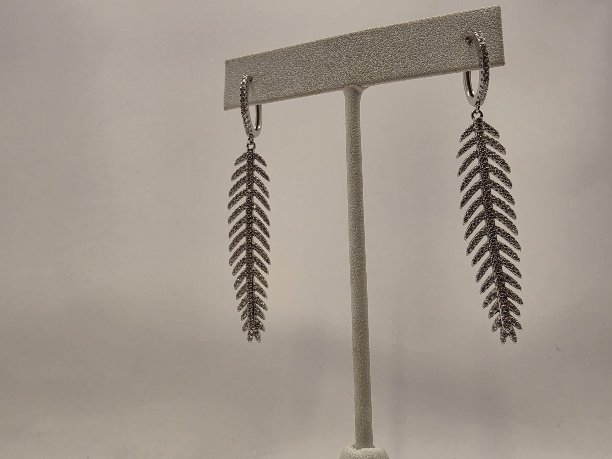 Sterling Silver CZ Feather Drop Huggie Hoop Earrings 925 Pave Leaf Dangle Statement Bohemian Jewelry Gift for Her