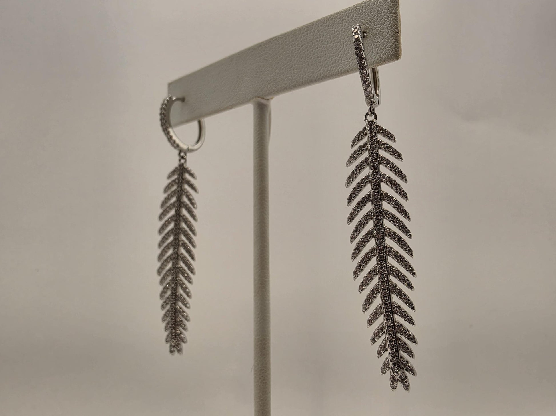 Sterling Silver CZ Feather Drop Huggie Hoop Earrings 925 Pave Leaf Dangle Statement Bohemian Jewelry Gift for Her