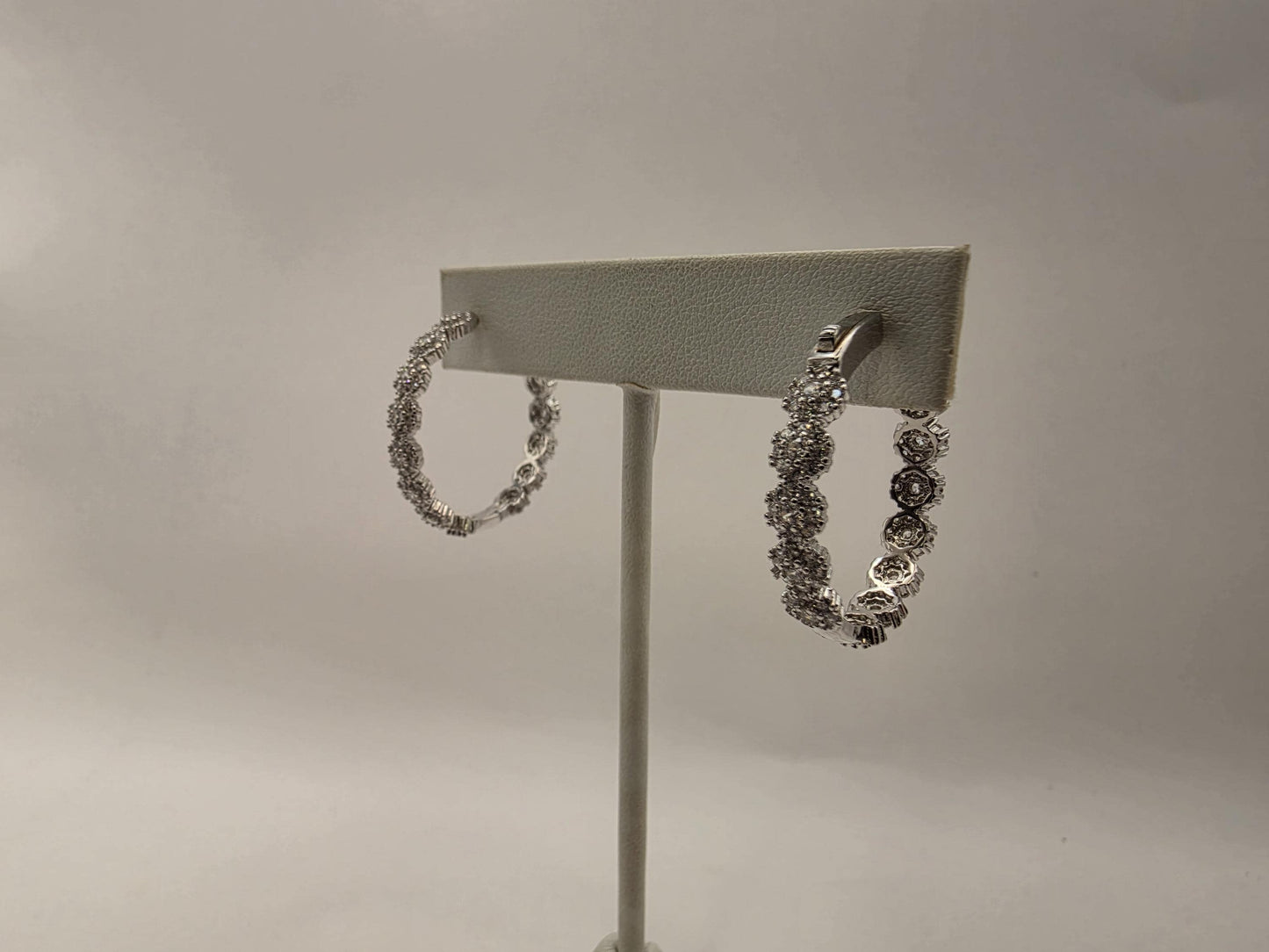 Sterling Silver CZ Inside Out Hoop Earrings 1" 925 Pave Sparkle Tennis Style Round Statement Jewelry Gift for Her