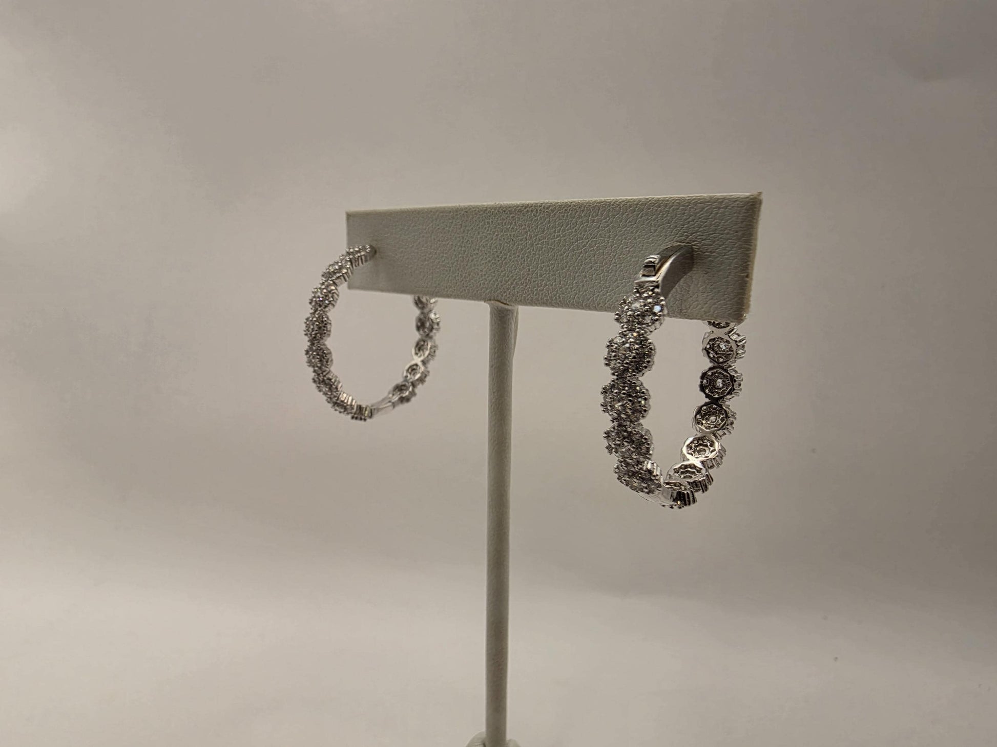 Sterling Silver CZ Inside Out Hoop Earrings 1" 925 Pave Sparkle Tennis Style Round Statement Jewelry Gift for Her