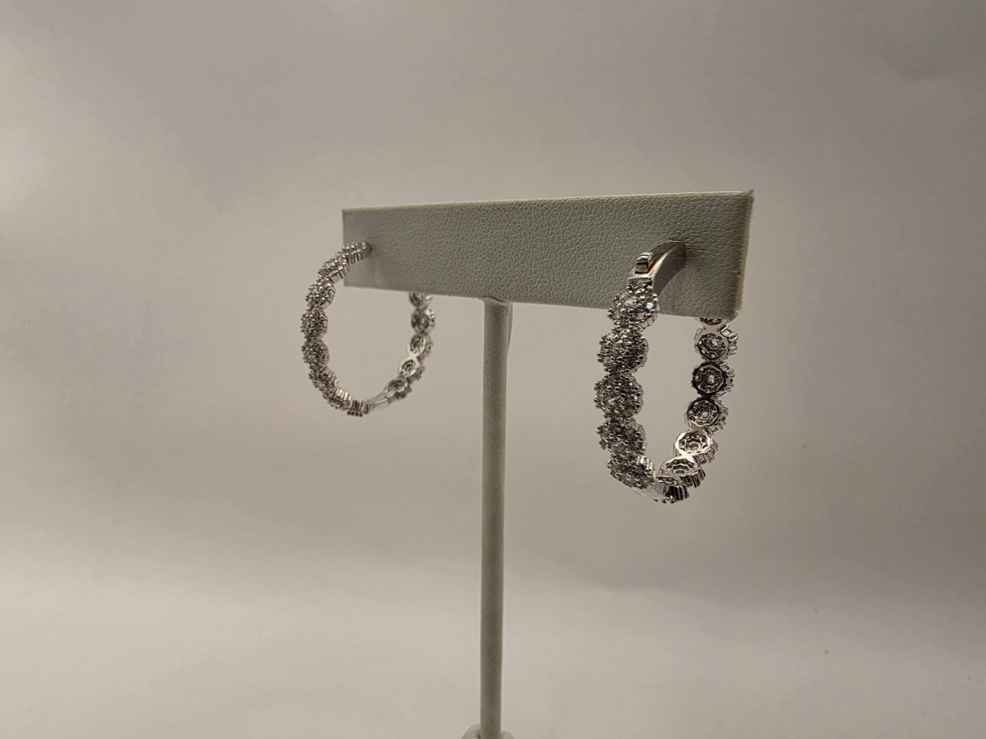 Sterling Silver CZ Inside Out Hoop Earrings 1" 925 Pave Sparkle Tennis Style Round Statement Jewelry Gift for Her