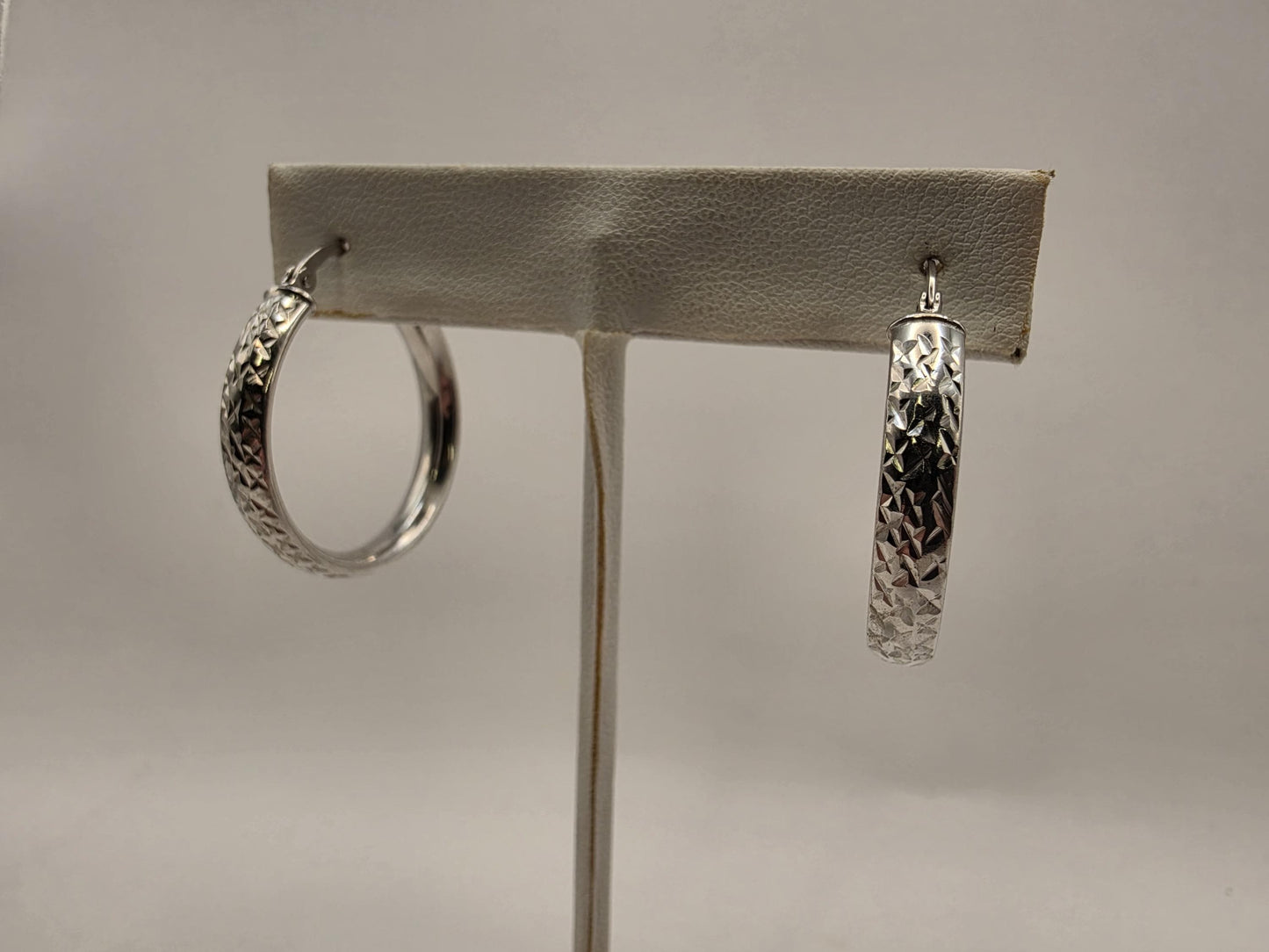 Sterling Silver Diamond Cut Faceted Hoop Earrings 1" 925 Sparkly Textured Everyday Classic Jewelry Gift for Her Womens