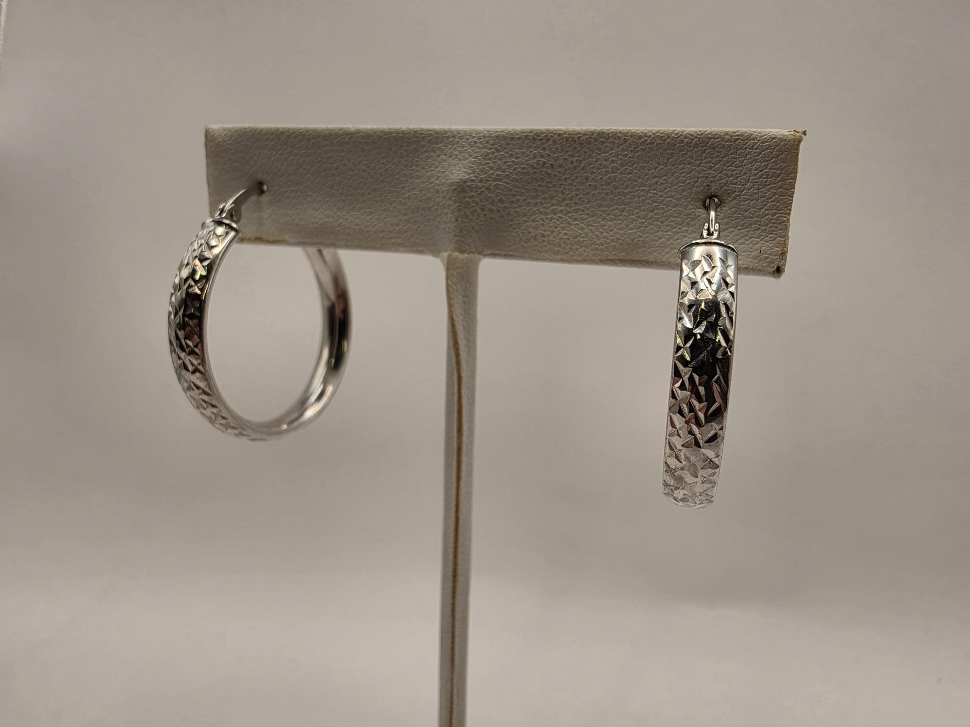 Sterling Silver Diamond Cut Faceted Hoop Earrings 1" 925 Sparkly Textured Everyday Classic Jewelry Gift for Her Womens