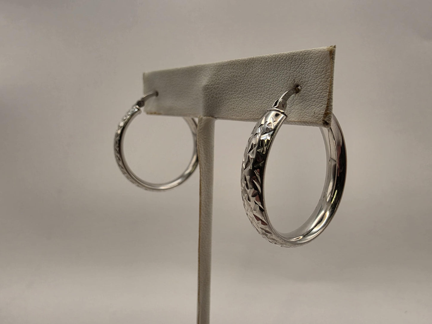 Sterling Silver Diamond Cut Faceted Hoop Earrings 1" 925 Sparkly Textured Everyday Classic Jewelry Gift for Her Womens