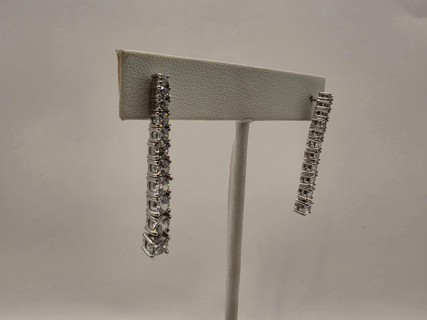 Sterling Silver CZ Tennis Drop Earrings 1.5" 925 Pave Linear Bar Statement Bridal Wedding Jewelry Gift for Her Womens