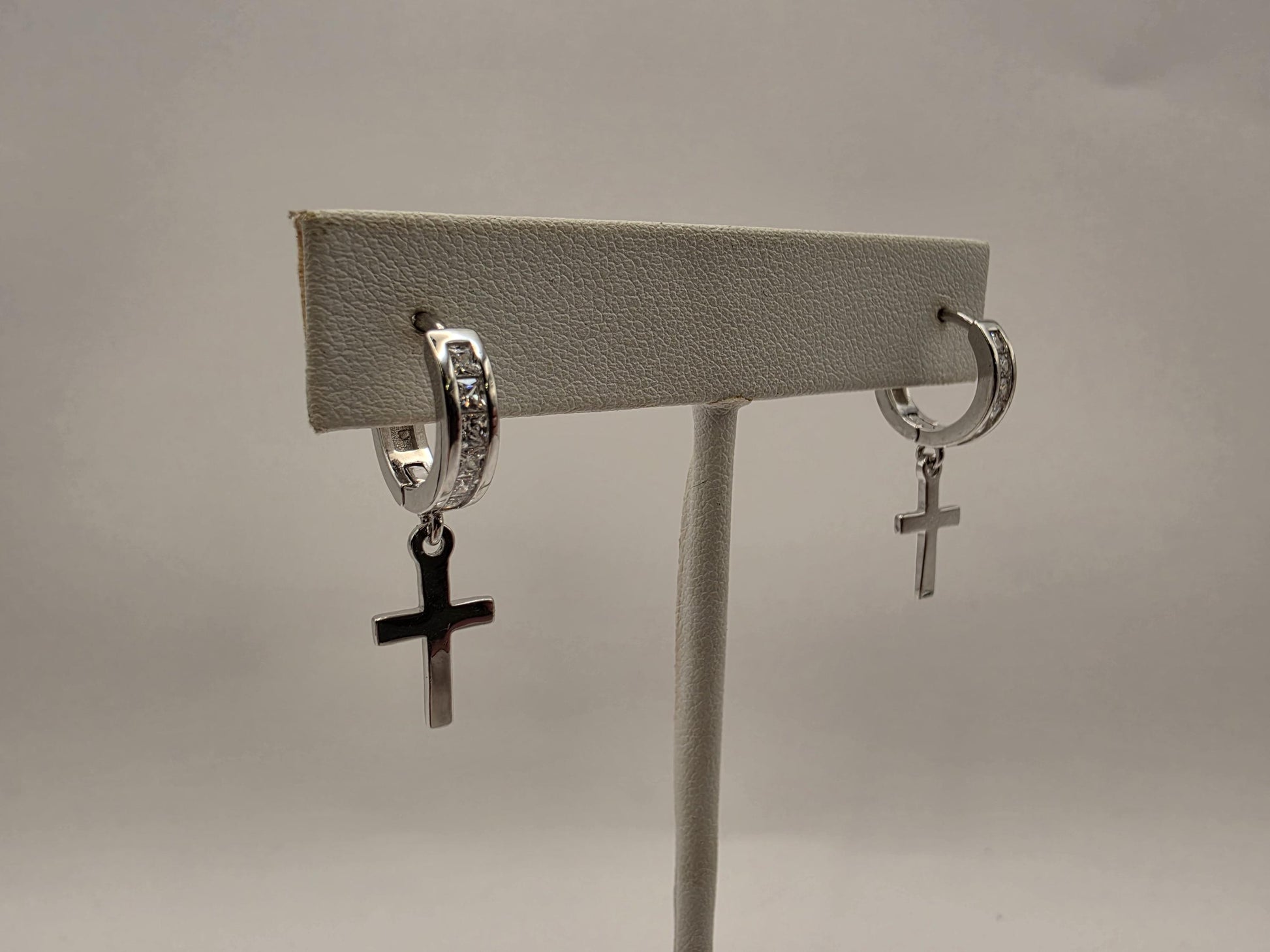 Sterling Silver CZ Cross Huggie Drop Earrings 925 Pave Christian Religious Faith Dangle Jewelry Gift for Her Baptism