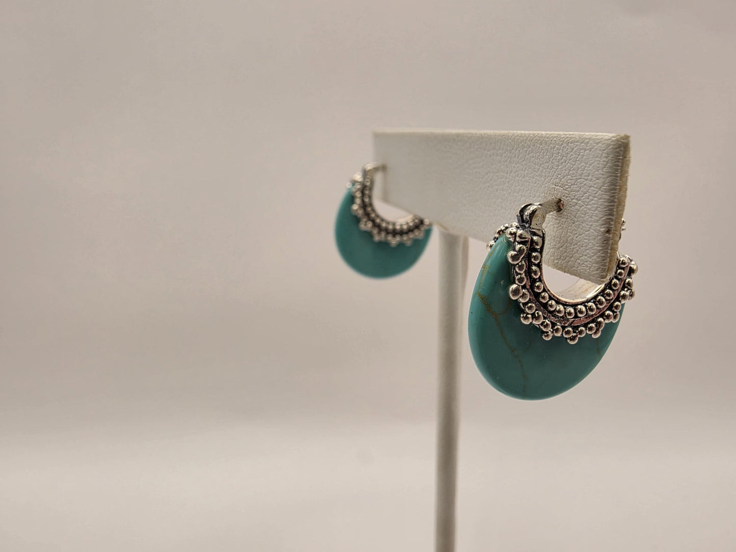Sterling Silver Turquoise Crescent Hoop Earrings 925 Bohemian Statement Stone Disc Beaded Boho Jewelry Gift for Her