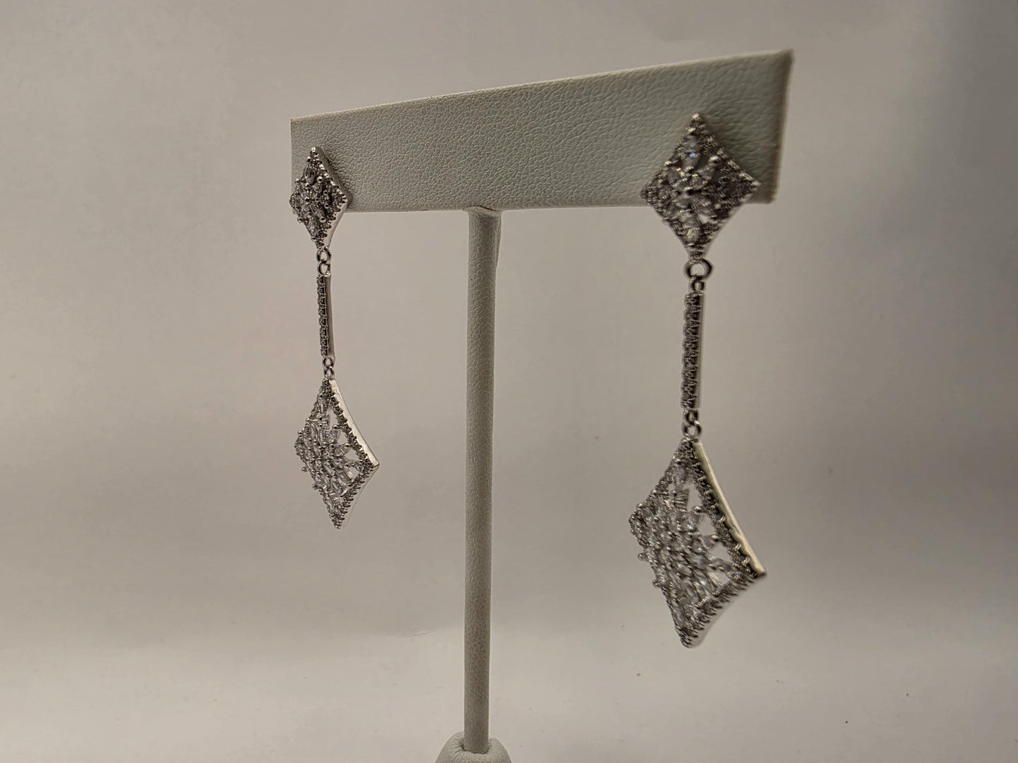 Sterling Silver Art Deco CZ Kite Drop Earrings 925 Marquise Pave Vintage Style Bridal Wedding Jewelry Gift for Her