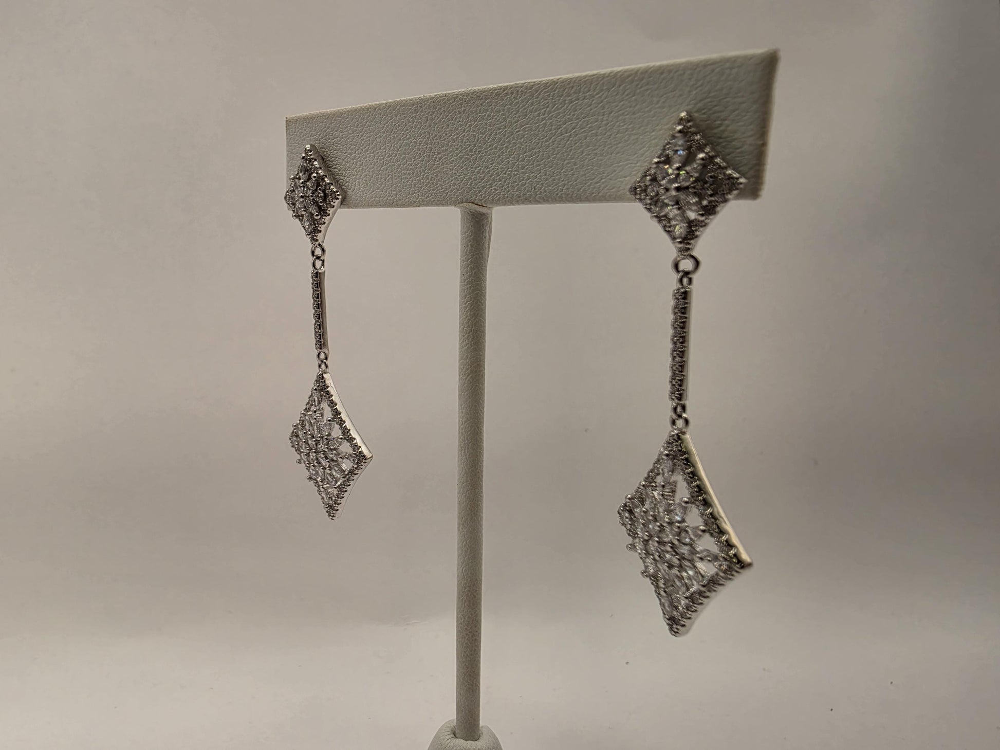 Sterling Silver Art Deco CZ Kite Drop Earrings 925 Marquise Pave Vintage Style Bridal Wedding Jewelry Gift for Her