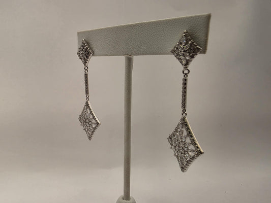 Sterling Silver Art Deco CZ Kite Drop Earrings 925 Marquise Pave Vintage Style Bridal Wedding Jewelry Gift for Her