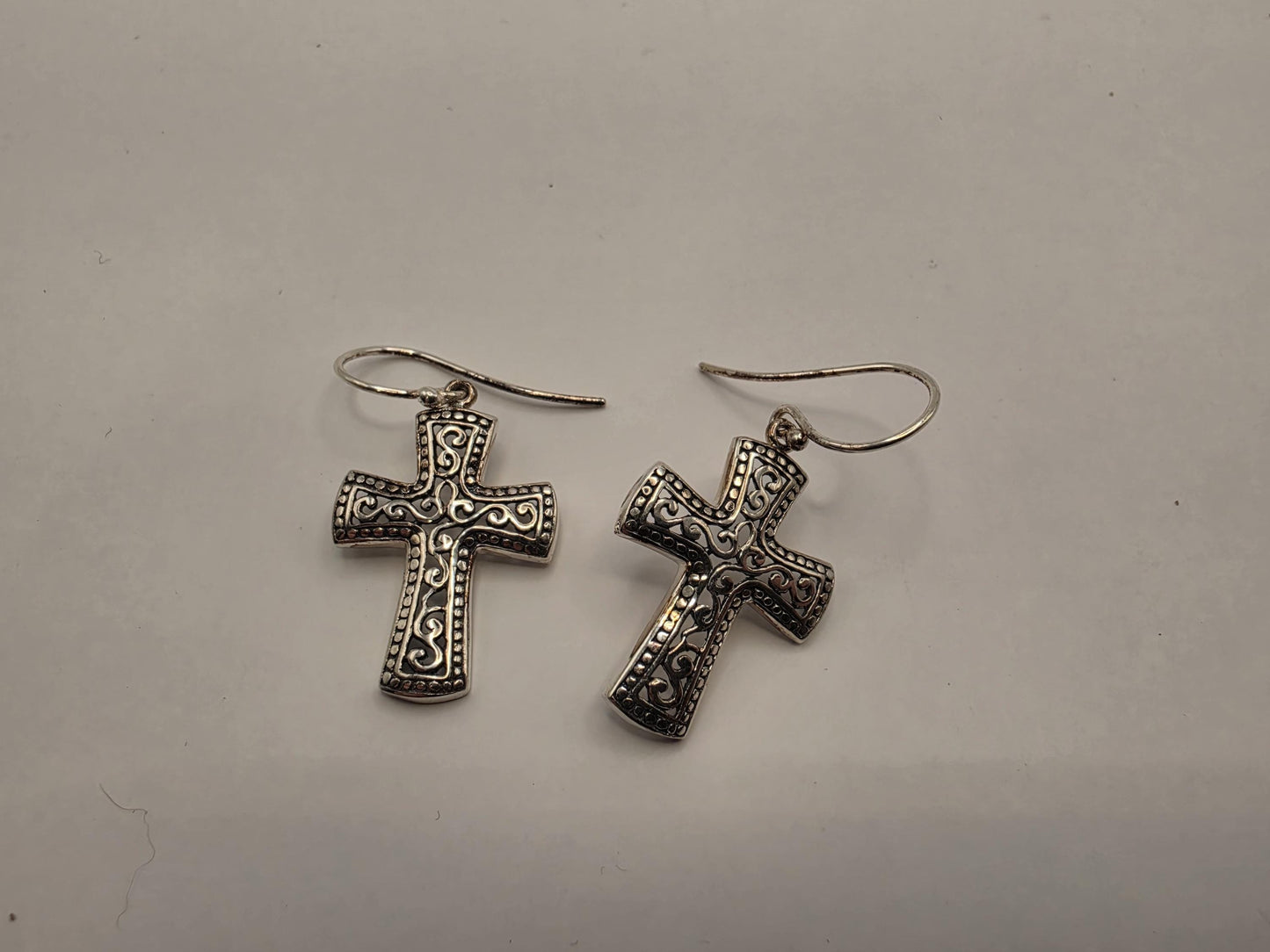 Sterling Silver Bali Filigree Cross Dangle Earrings 925 Christian Religious Faith Scrollwork Jewelry Gift for Her