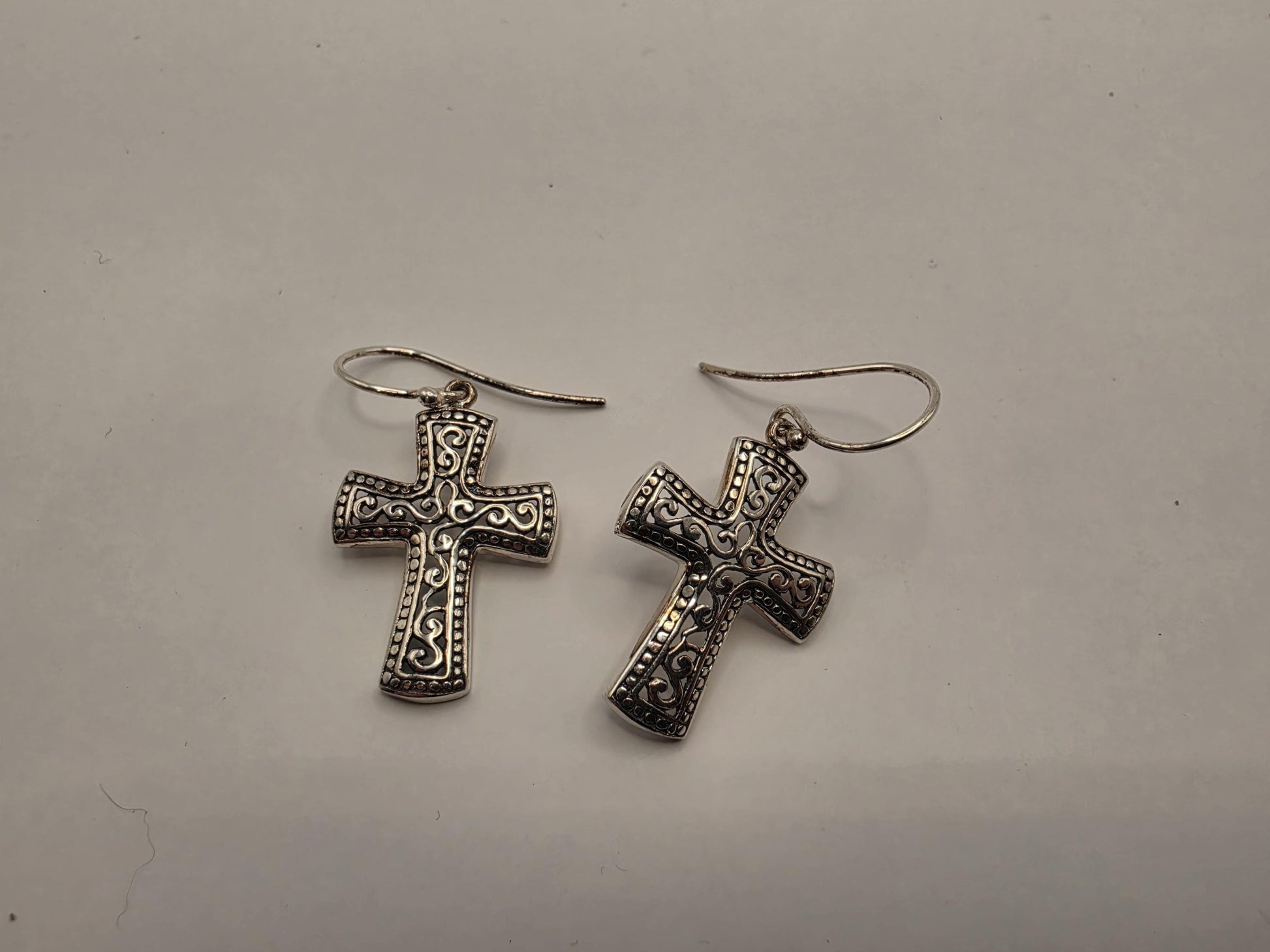 Sterling Silver Bali Filigree Cross Dangle Earrings 925 Christian Religious Faith Scrollwork Jewelry Gift for Her