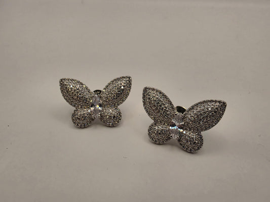 Sterling Silver CZ Pave Butterfly Stud Earrings 925 Sparkle Statement Nature Garden Jewelry Gift for Her Womens