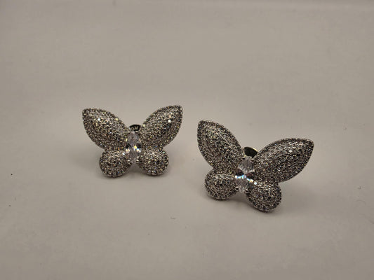 Sterling Silver CZ Pave Butterfly Stud Earrings 925 Sparkle Statement Nature Garden Jewelry Gift for Her Womens