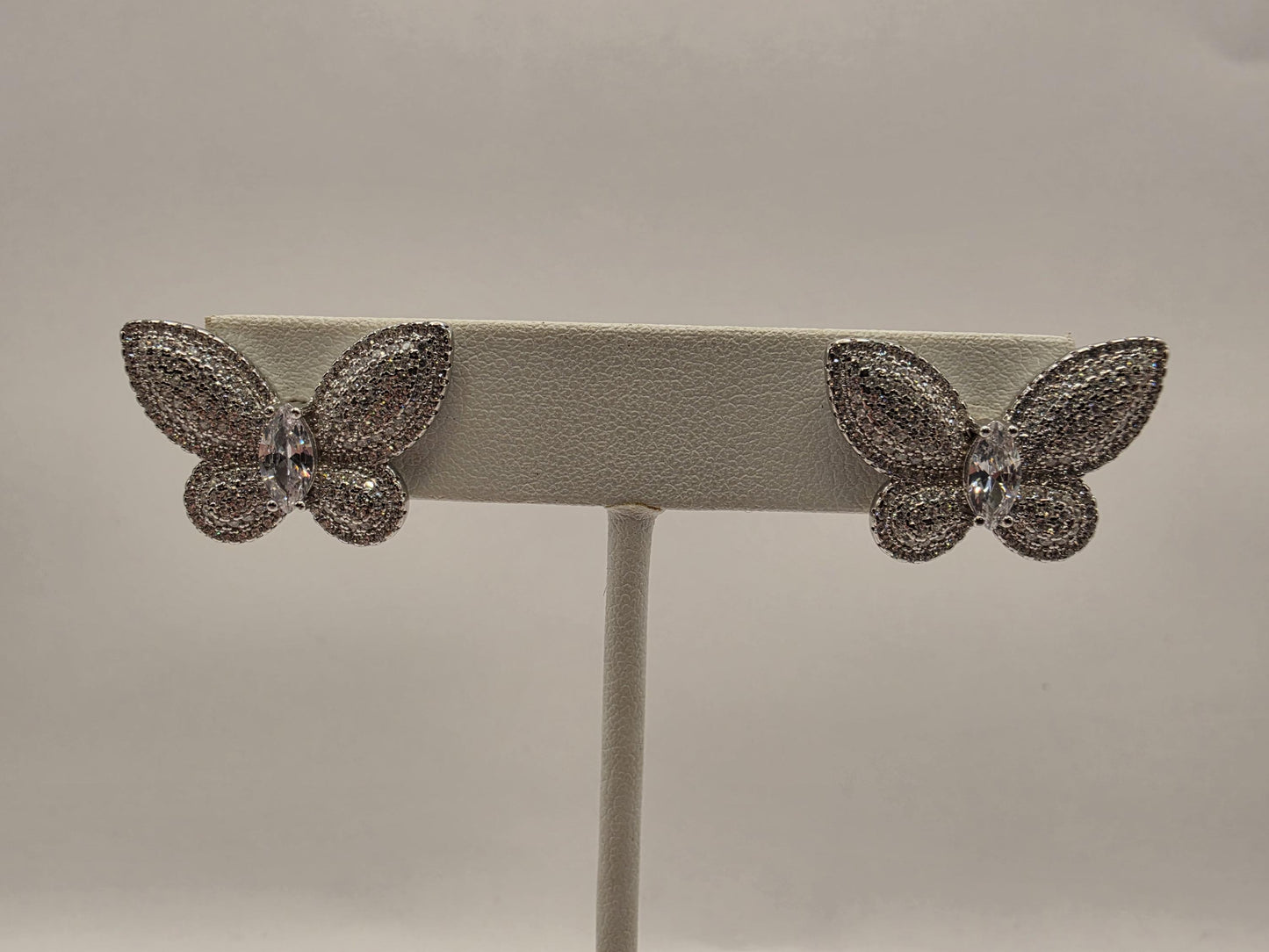 Sterling Silver CZ Pave Butterfly Stud Earrings 925 Sparkle Statement Nature Garden Jewelry Gift for Her Womens