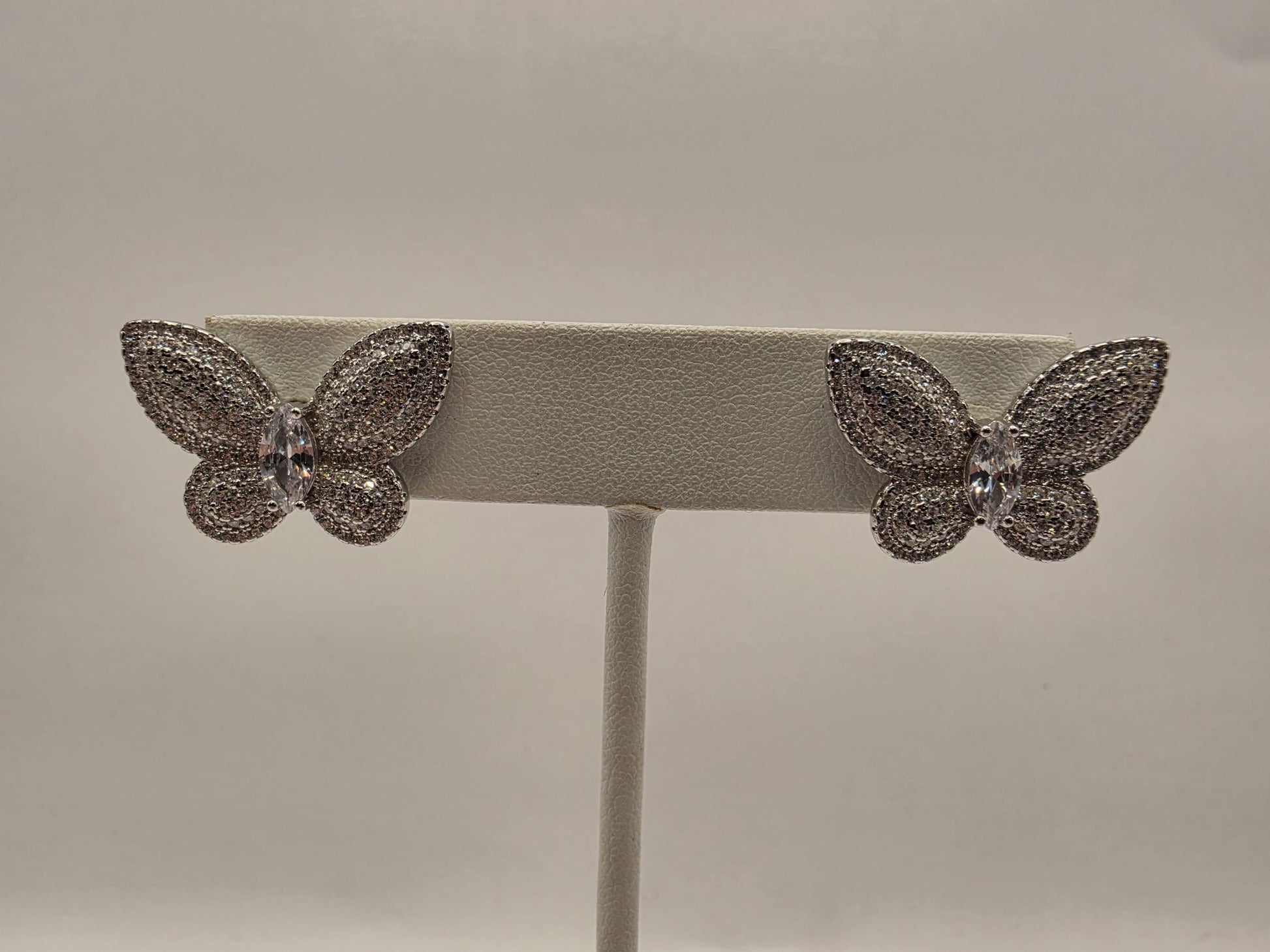 Sterling Silver CZ Pave Butterfly Stud Earrings 925 Sparkle Statement Nature Garden Jewelry Gift for Her Womens