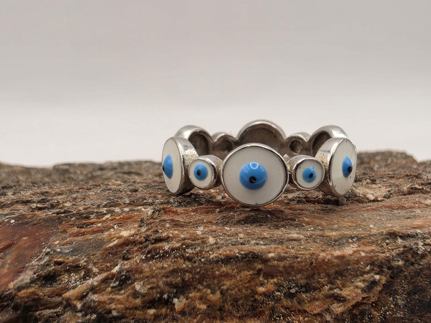 Sterling Silver Evil Eye Eternity Band Ring | 925 Silver | Size 5 | Blue Enamel Protection Ring