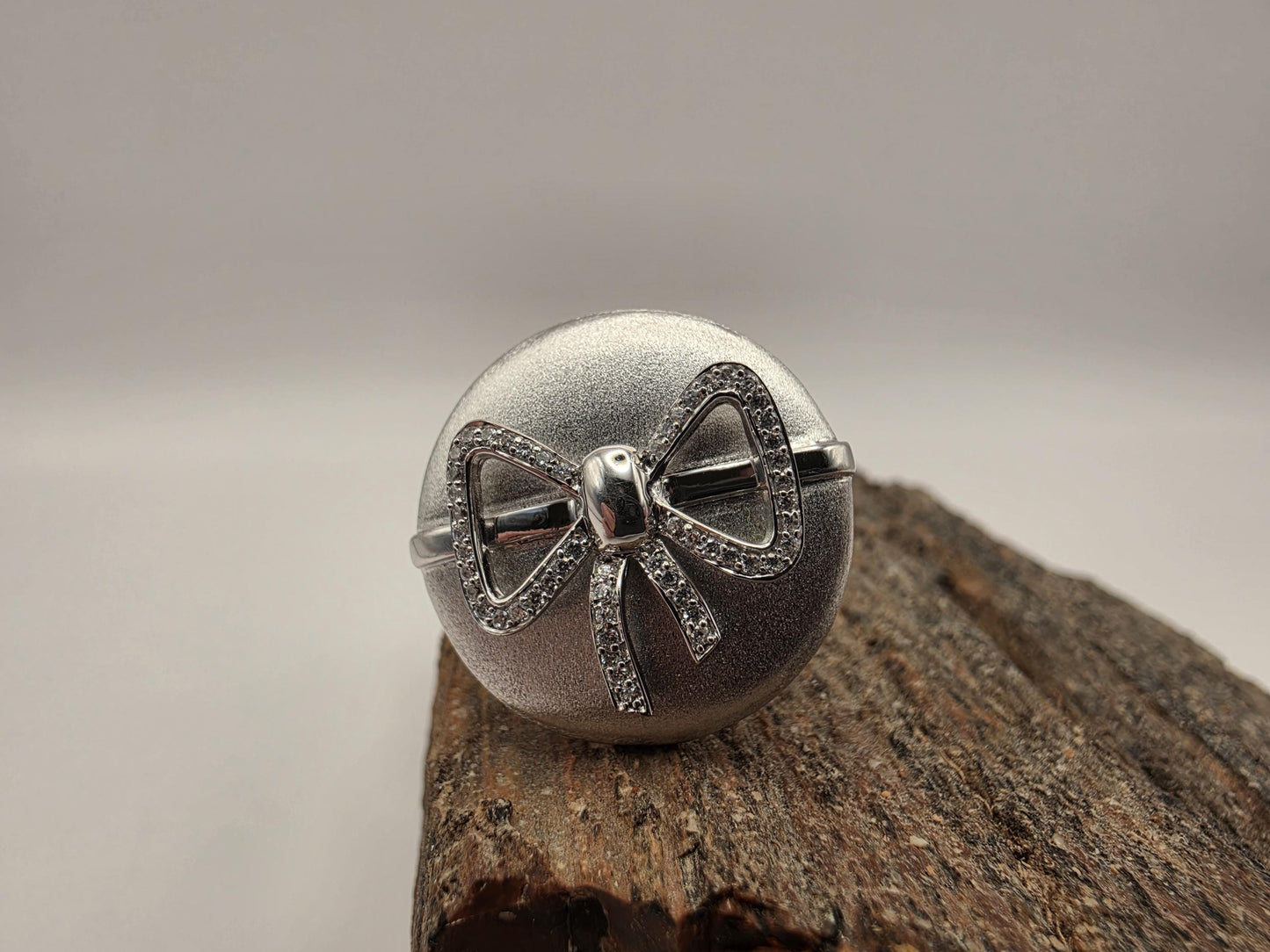 Sterling Silver Matte Dome Ring Pave CZ Bow | 925 Silver | Size 7 | Statement Cocktail Ring