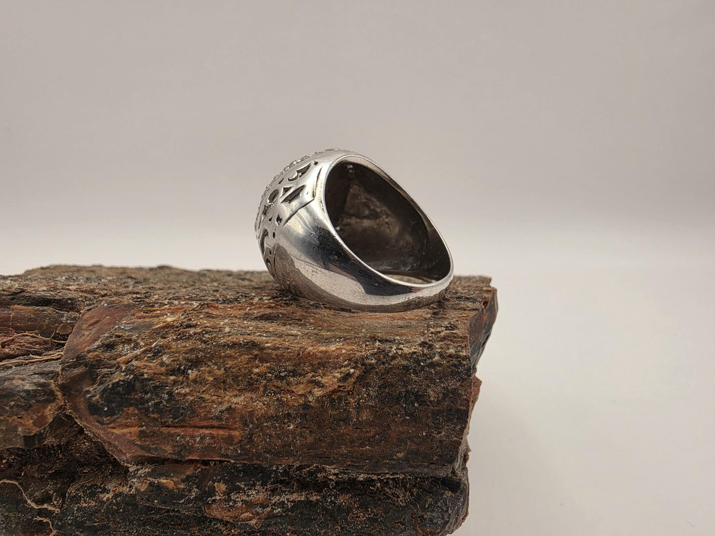 Sterling Silver Oxidized Scrollwork Signet Ring Pave CZ | 925 Silver | Size 8 | Mens Womens
