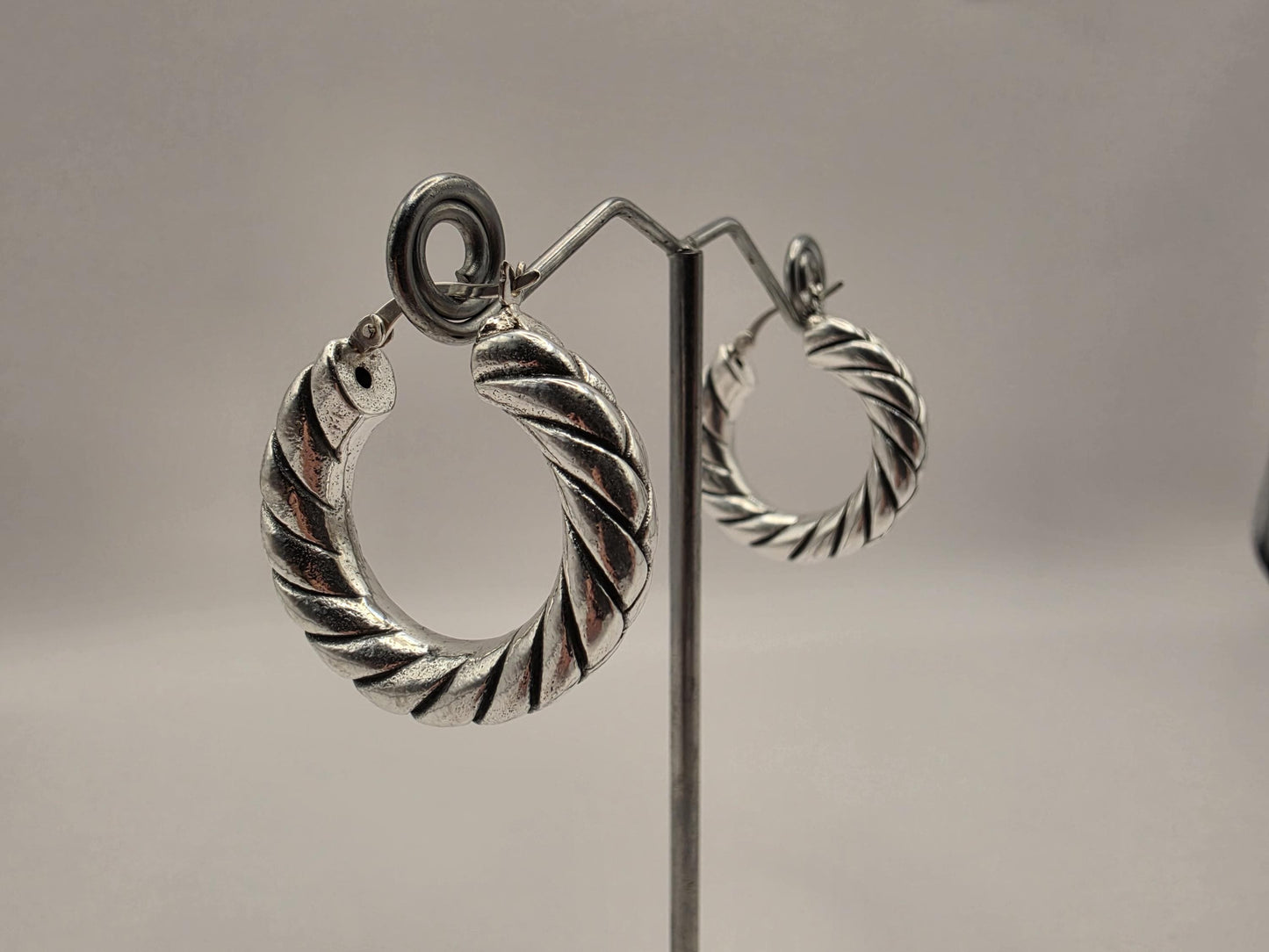 Sterling Silver Twisted Rope Hoop Earrings | 925 Silver | 29mm | Oxidized Chunky Hoops