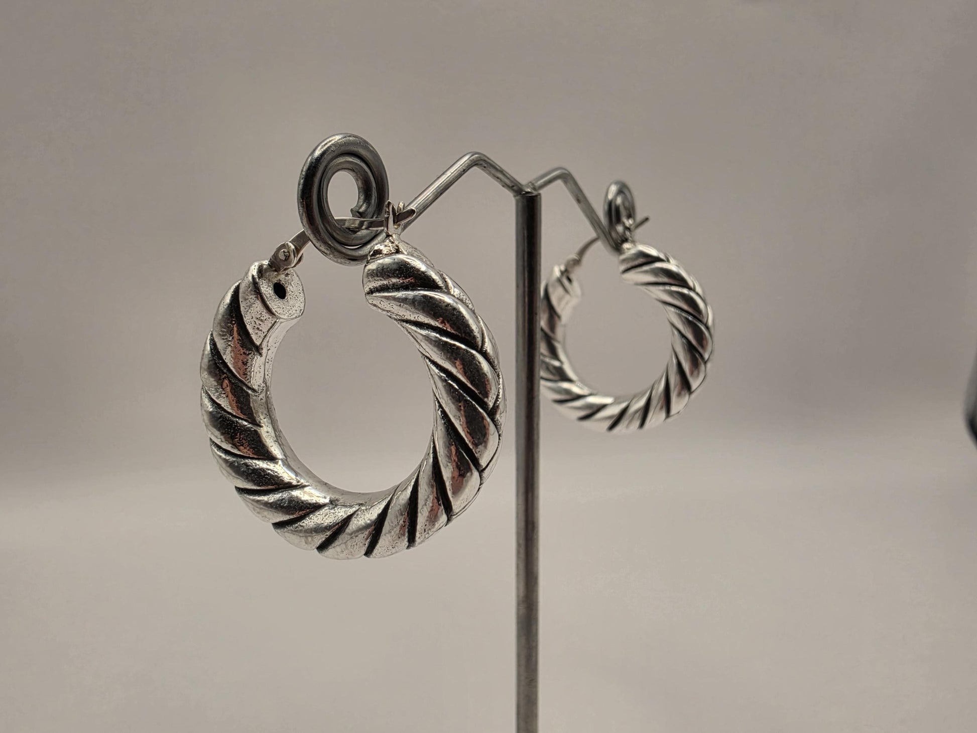 Sterling Silver Twisted Rope Hoop Earrings | 925 Silver | 29mm | Oxidized Chunky Hoops